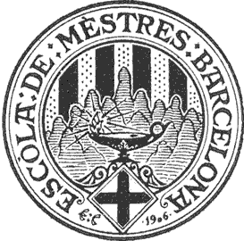 Distintiu de l'Escola de Mestres, dissenyat per Canibell.