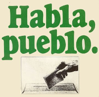 Cartel «Habla, pueblo» con urna.