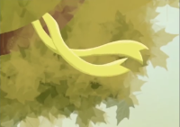Lazo amarillo atado en el viejo roble. Imagen de la historieta de dibujos animados basada en la canción.