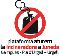 Plataforma aturem la incineradora a Juneda (Plataforma detengamos la incineradora en Juneda). Logotipo.